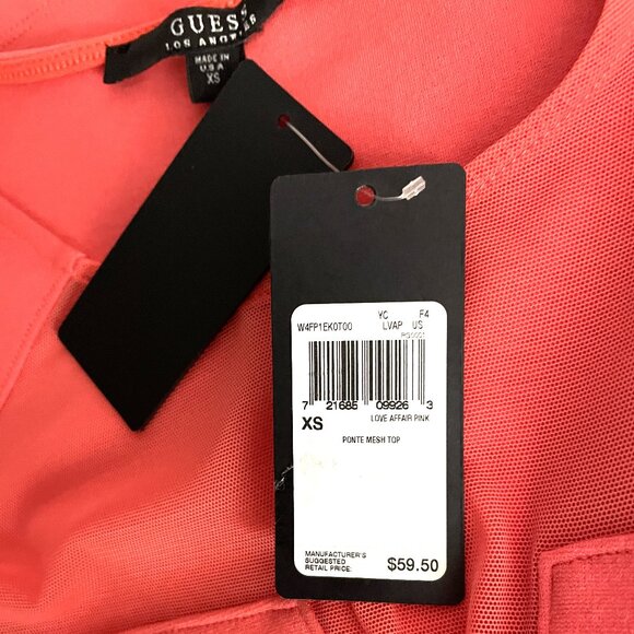 NWT GUESS Size XS Sheer Mesh V Neck, Cap Sleeves, Sexy, Coral - Picture 8 of 8